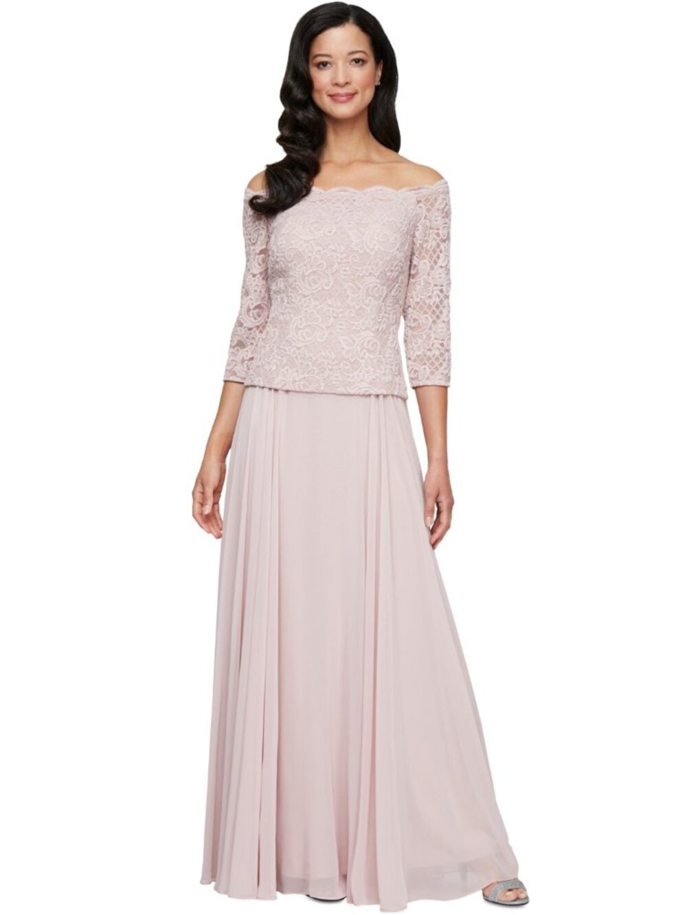 Alex Evenings Women's Off-The-Shoulder Mixed-Media Gown Size 6